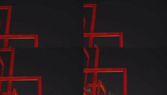 红色 钢铁结构 线条 黑夜  艺术高清在线视频素材下载