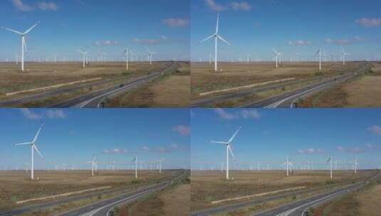 戈壁风力发电场高清在线视频素材下载