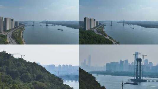 4K航拍长沙湘江河畔跨江大桥高清在线视频素材下载