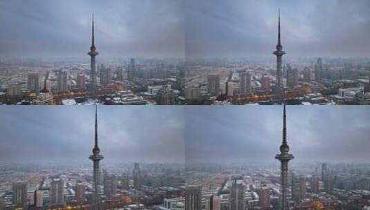 哈尔滨日出地标 龙塔 城市发展高清在线视频素材下载