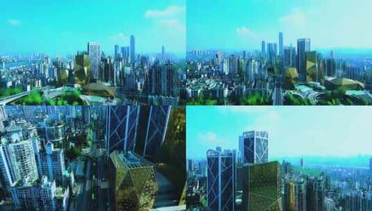 漫画卡通动漫风格广西柳州城市高楼建筑群高清在线视频素材下载