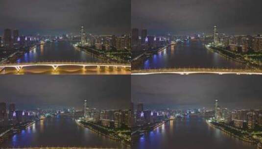 航拍广东广州珠江新城夜景延时高清在线视频素材下载
