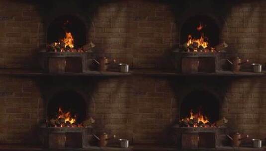 烤鸭炉里的木柴与火焰高清在线视频素材下载