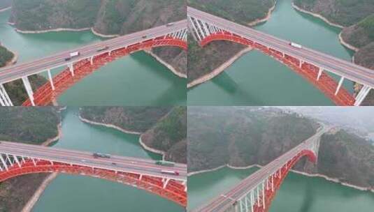 重庆巫山沪蓉高速大宁河特大桥物流车合集高清在线视频素材下载