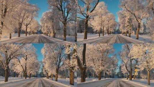 冬天道路两边雪景高清在线视频素材下载