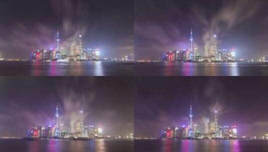 上海外滩东方明珠夜景延时拍摄高清在线视频素材下载