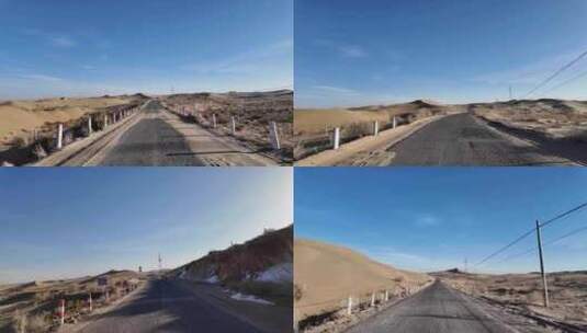 第一视角拍摄沙漠公路中行驶的汽车高清在线视频素材下载