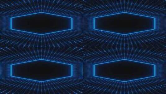 垂直视频蓝色霓虹灯六边形框架带波点走马灯高清在线视频素材下载