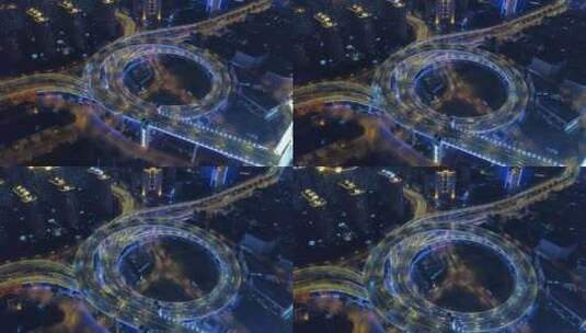 高架桥夜景航拍高清在线视频素材下载