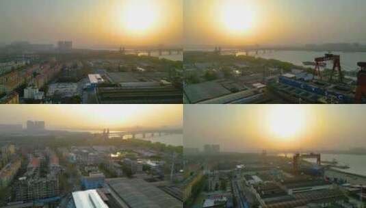 南京市鼓楼区南京长江大桥夕阳下风景航拍高清在线视频素材下载