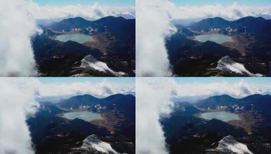 群山中盆地神秘湖泊航拍高清在线视频素材下载