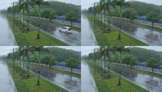 下雨天马路行驶的车高清在线视频素材下载