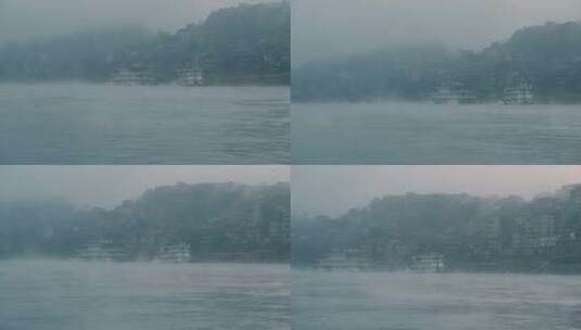 小镇人文-清晨-雾起江面氛围高清在线视频素材下载