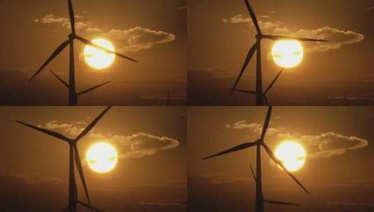 夕阳下的风电高清在线视频素材下载
