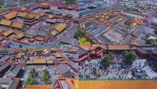 沈阳故宫古建筑节假日旅游人群拥挤高清在线视频素材下载