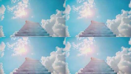 抽象创意蓝天白云的楼梯高清在线视频素材下载