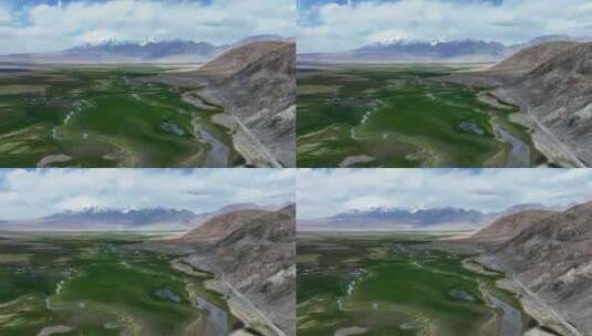 新疆喀什阿克陶塔县白沙湖喀喇昆仑山脉航拍高清在线视频素材下载