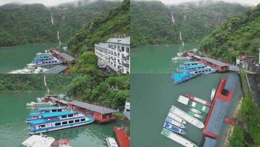 一叶扁舟小东江湖烟雨朦胧航拍长江千岛湖高清在线视频素材下载