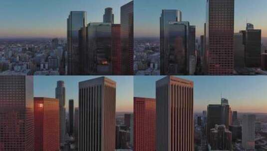 城市航拍加州洛杉矶市中心摩天大楼日落高清在线视频素材下载