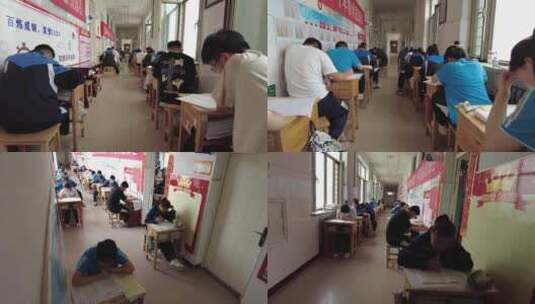 学生在楼道测验考试现场合集高清在线视频素材下载