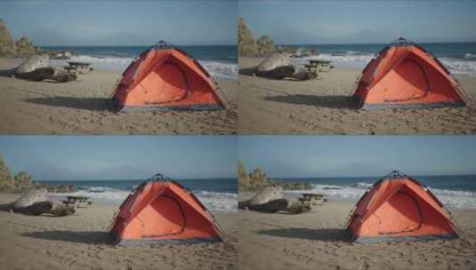 海滩上的橙色帐篷高清在线视频素材下载
