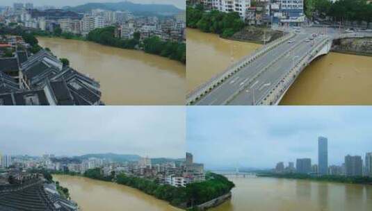 广东惠州东江洪水黄色河水雨季洪峰过境高清在线视频素材下载