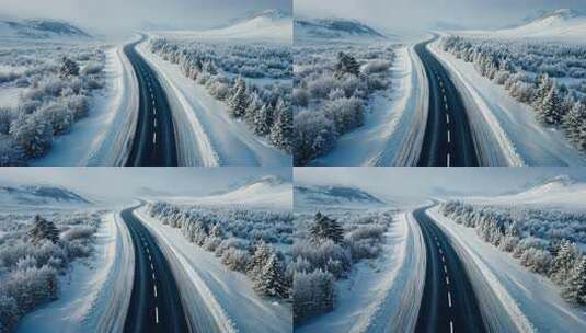 【4K高清】雪域公路道路雪景冬天唯美景色高清在线视频素材下载