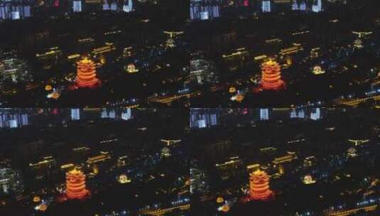 4k无人机航拍武汉城市地标黄鹤楼夜景高清在线视频素材下载