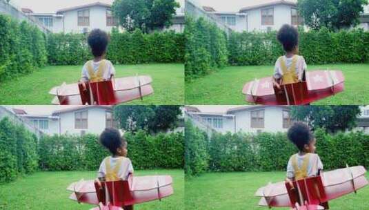 女孩在园子里玩纸飞机高清在线视频素材下载