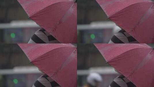 撑着雨伞站在雨中的人高清在线视频素材下载