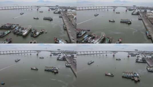 停放渔船的渔港航拍高清在线视频素材下载