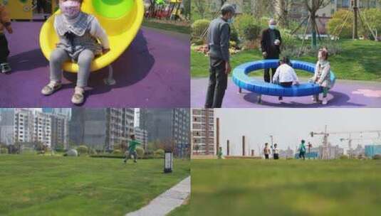 公园游玩大人小孩实拍戴口罩宣传片疫情高清在线视频素材下载