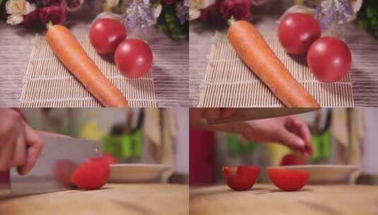 【镜头合集】切西红柿块高清在线视频素材下载