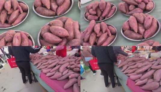 【镜头合集】市场卖紫薯红薯白薯地瓜高清在线视频素材下载