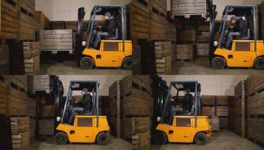 搬运仓库中的箱子的卡车高清在线视频素材下载