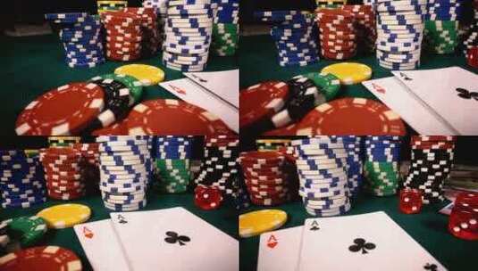 赌桌上有筹码_卡片和钱_关门高清在线视频素材下载