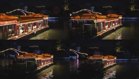 无锡南长街，惠山古镇夜晚的游船高清在线视频素材下载
