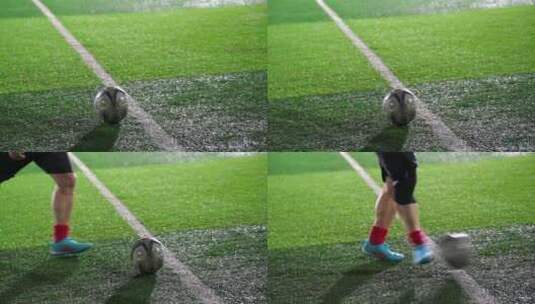 足球运动踢球特写镜头高清在线视频素材下载