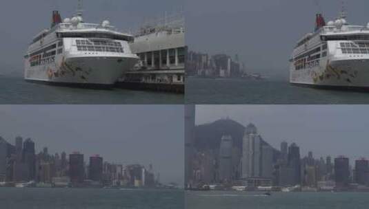 移动镜头双鱼星号游轮特写与香港岛高清在线视频素材下载