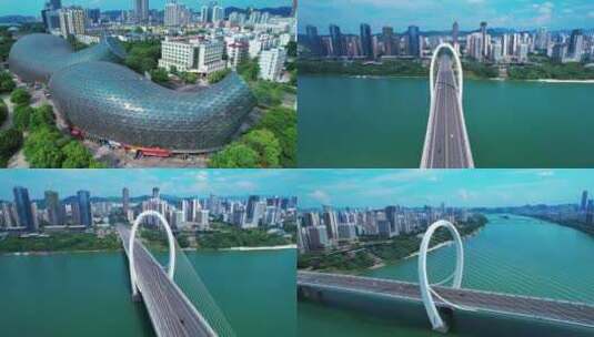 柳州白沙大桥和双鱼汇高清在线视频素材下载