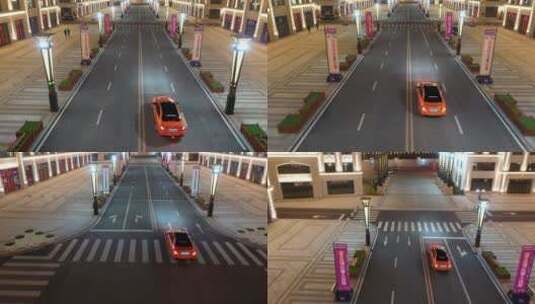 橙色跑车在城市街道上穿梭高清在线视频素材下载