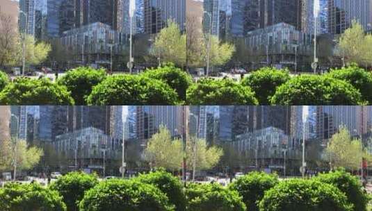 现代科技办公楼街道绿植街景高清在线视频素材下载