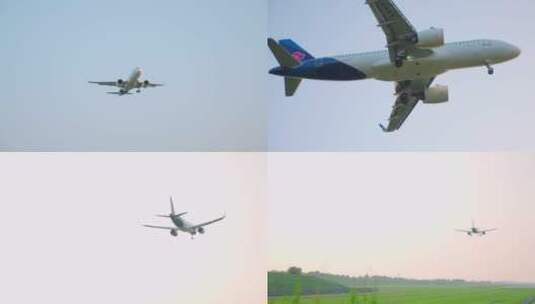 飞机从天空飞过-飞机降落机场高清在线视频素材下载