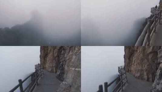 云雾缭绕的山峰与环山走廊高清在线视频素材下载
