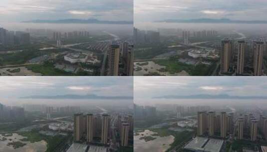 义乌城市地标平流雾风光4K航拍高清在线视频素材下载