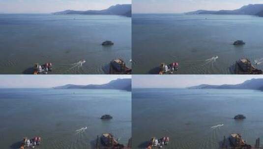 航拍云南昆明滇池湖景客运码头游船高清在线视频素材下载