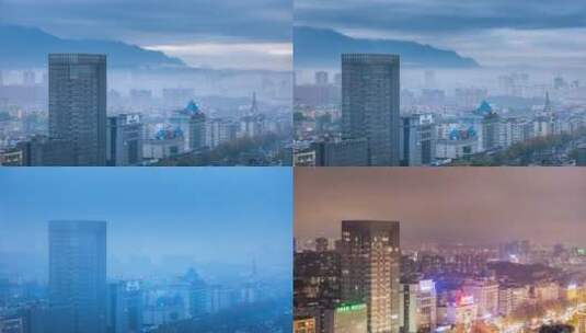 烟雨九江冬季城景延时高清在线视频素材下载