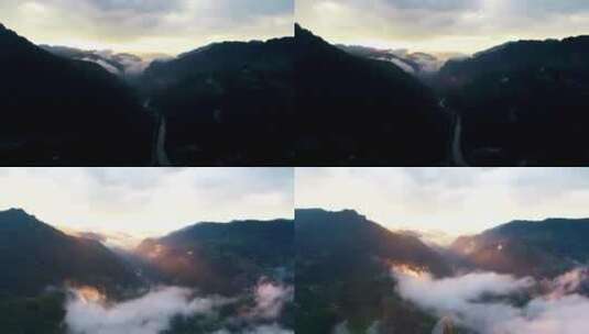 4K航拍清晨云雾缭绕大山日出风景4高清在线视频素材下载