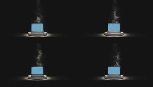 笔记本电脑 圆台摆拍 黑幕烟雾高清在线视频素材下载