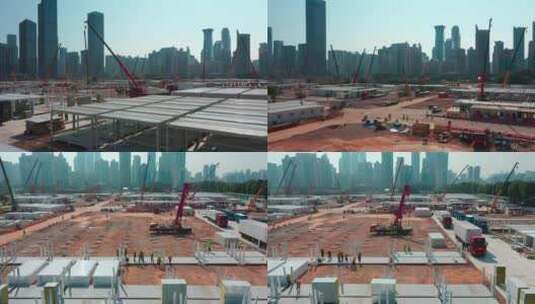 深圳福田方舱医院建设航拍视频高清在线视频素材下载